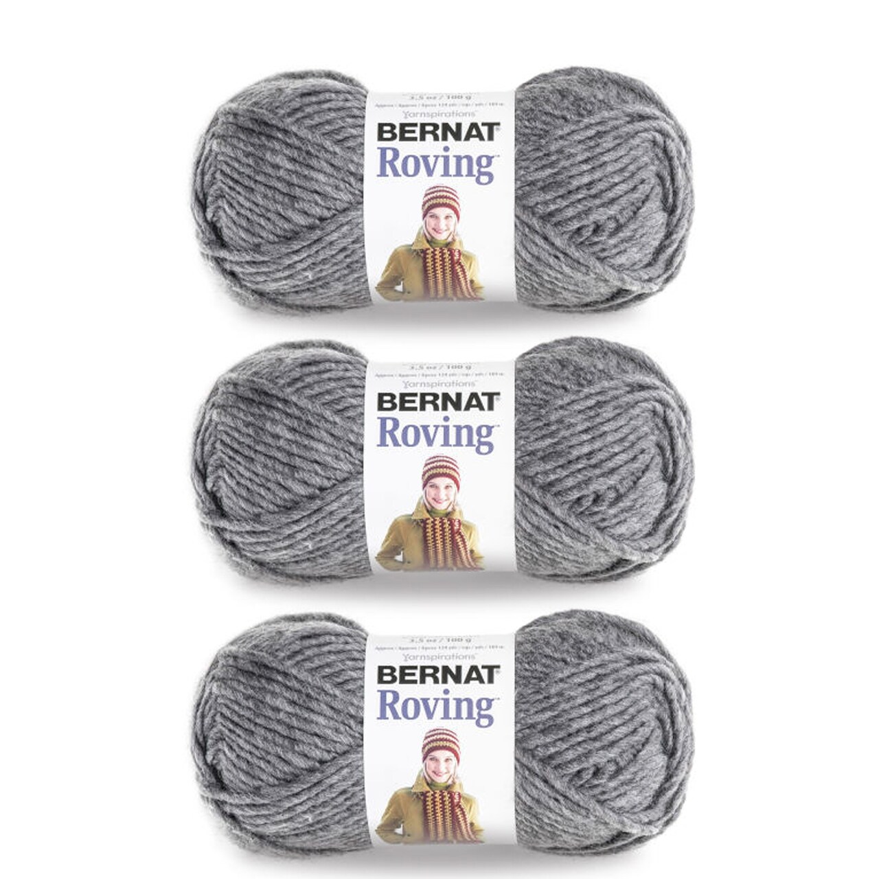 Bernat Roving Putty Yarn - 3 Pack of 100g/3.5oz - Acrylic - 5 Bulky - 120 Yards - Knitting/Crochet